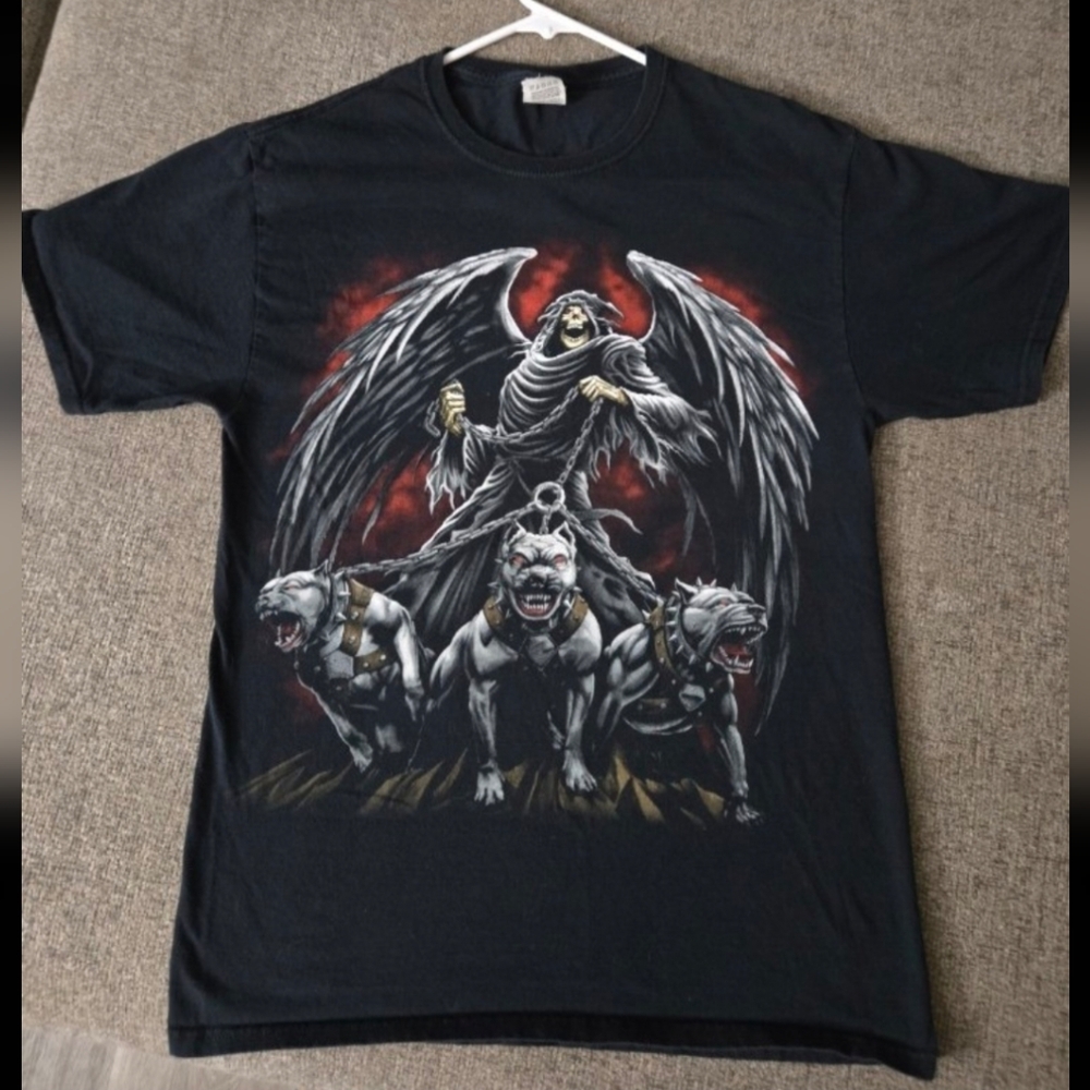 Vintage Fruit of the Loom Men's Y2K Grim Reaper Hell Hounds T-Shirt size Medium